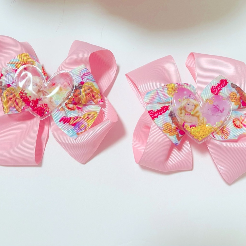 Set pf 2 beautiful Pink Hair Bow Clips for Kids brand new